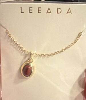 Leeada Gold Plated Red Oval Stone Pendant Necklace with Pouch
